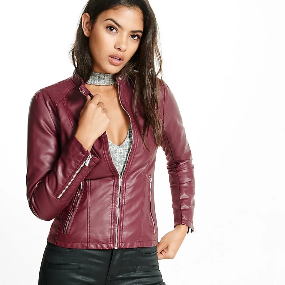 Express Leather Peplum Red Jacket